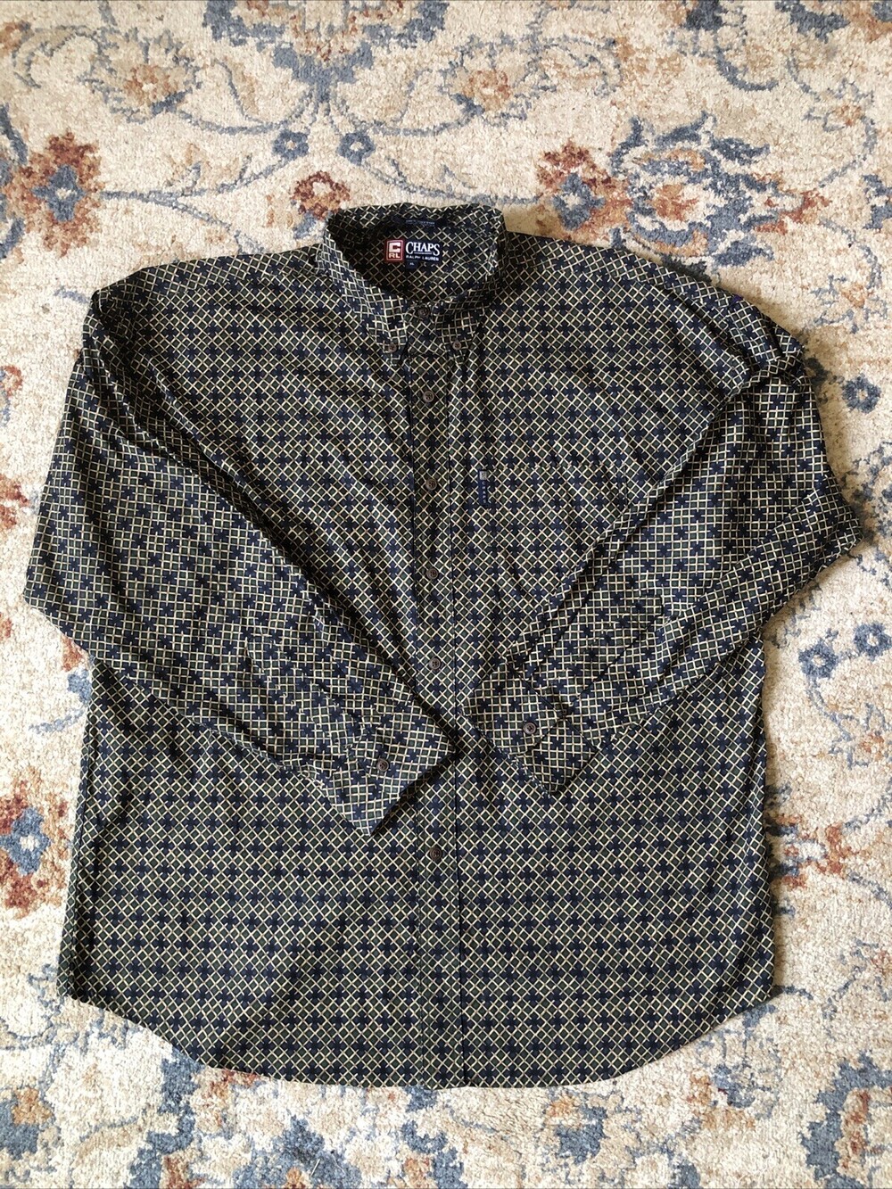 Men’s Ralph Lauren Chaps Shirt Size Xl Button Down Geometric Print Brown